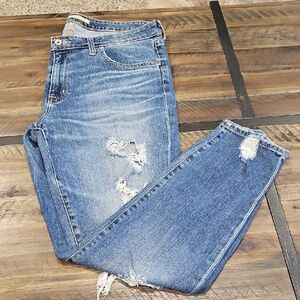 Distressed Medium Blue Straight-Leg Jeans